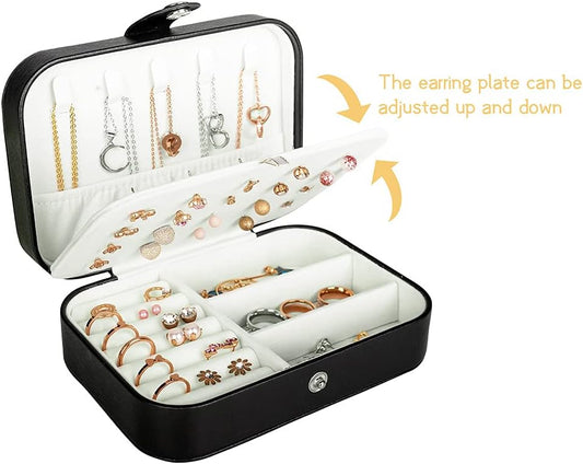 Portable PU Leather Travel Jewelry Box for Women – Small Organizer for Rings, Earrings & Necklaces