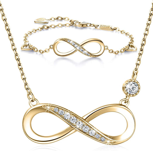 925 Sterling Silver Infinity Necklace & Bracelet Jewelry Set with Cubic Zirconia